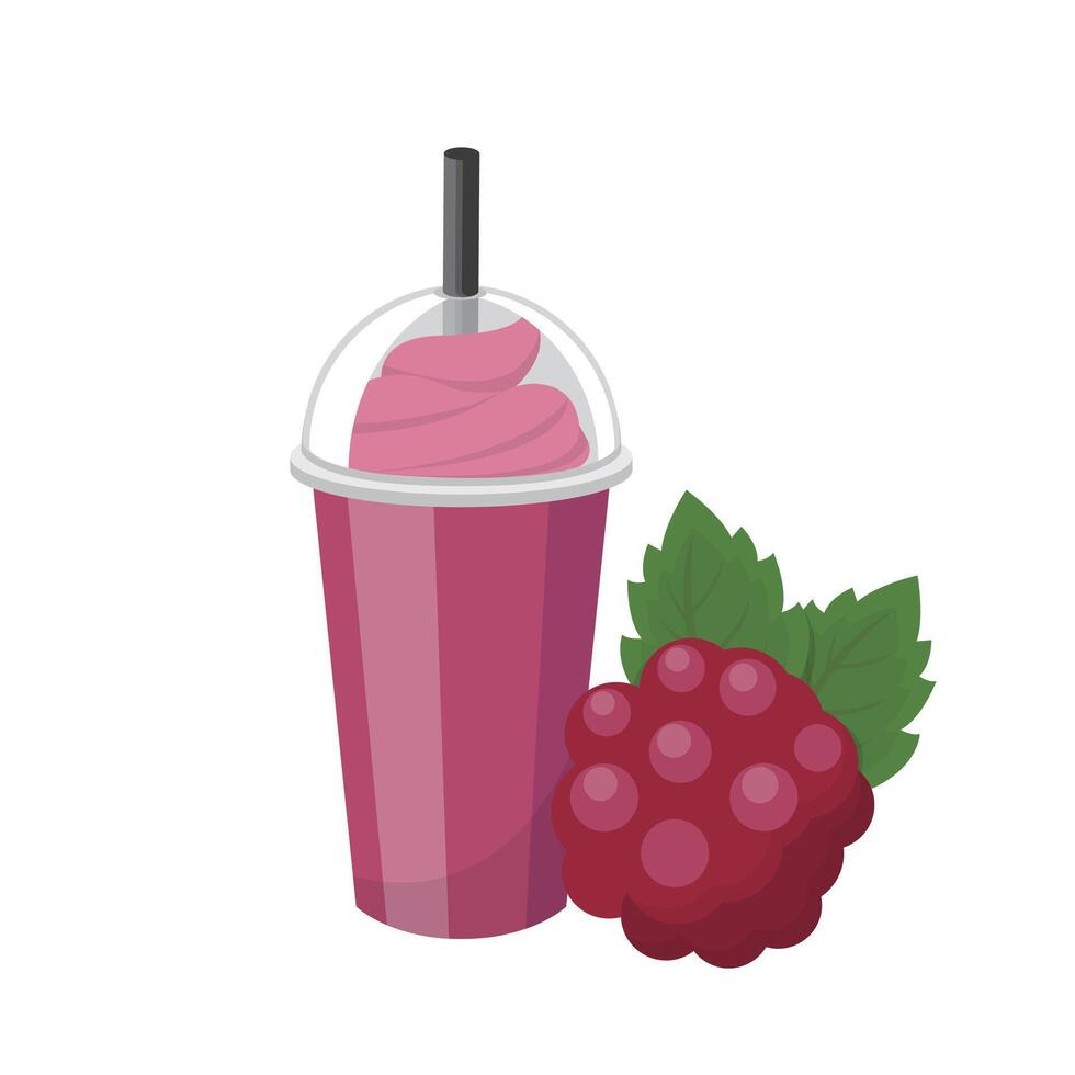 Raspberry or berry flavored fruit smoothie with cream isolated on white background vector