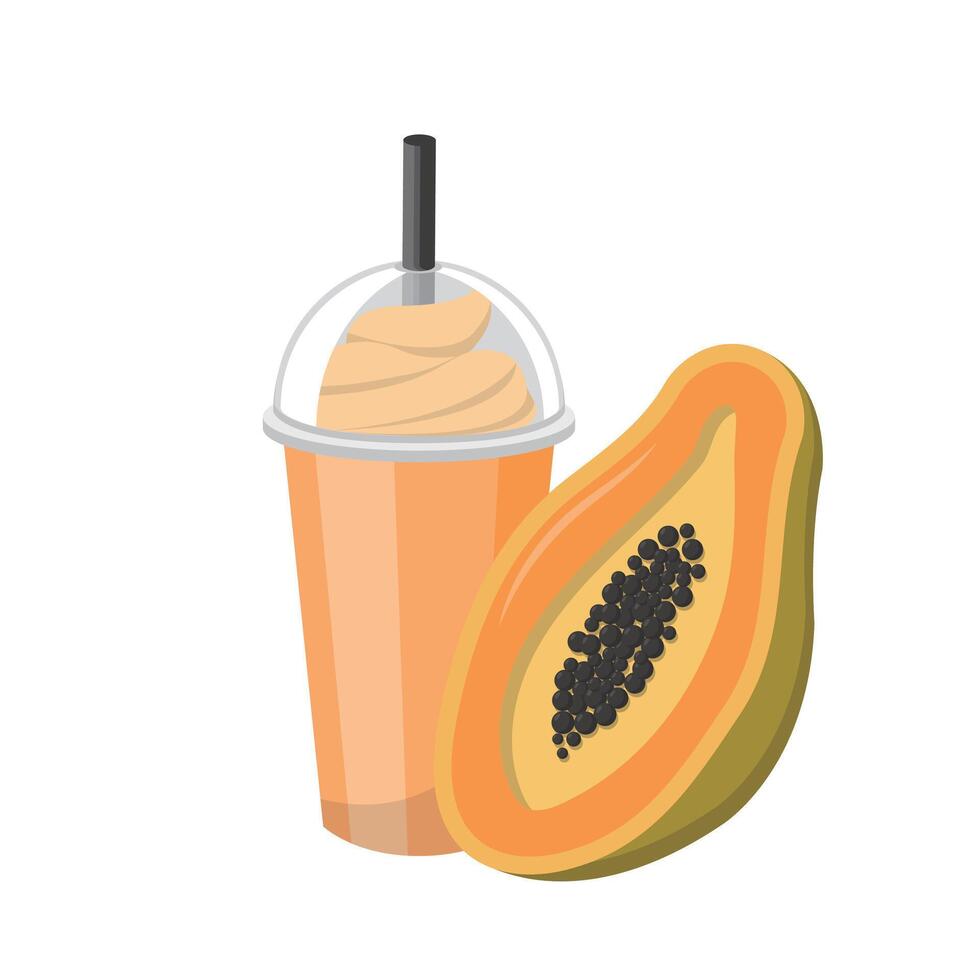 Papaya flavored fruit smoothie with cream isolated on white background vector