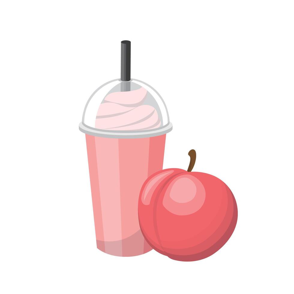 Peach flavored fruit smoothie with cream isolated on white background vector