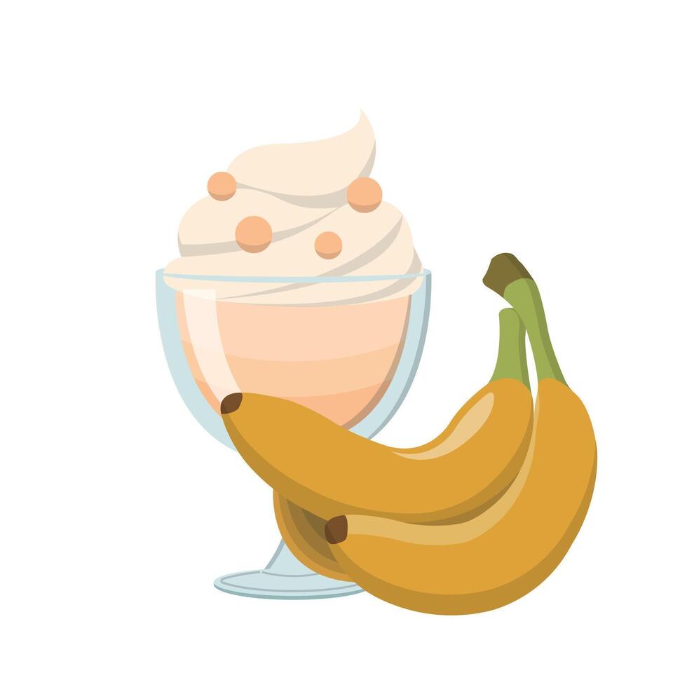 Banana flavored fruit sundae with glass cup isolated on white background vector