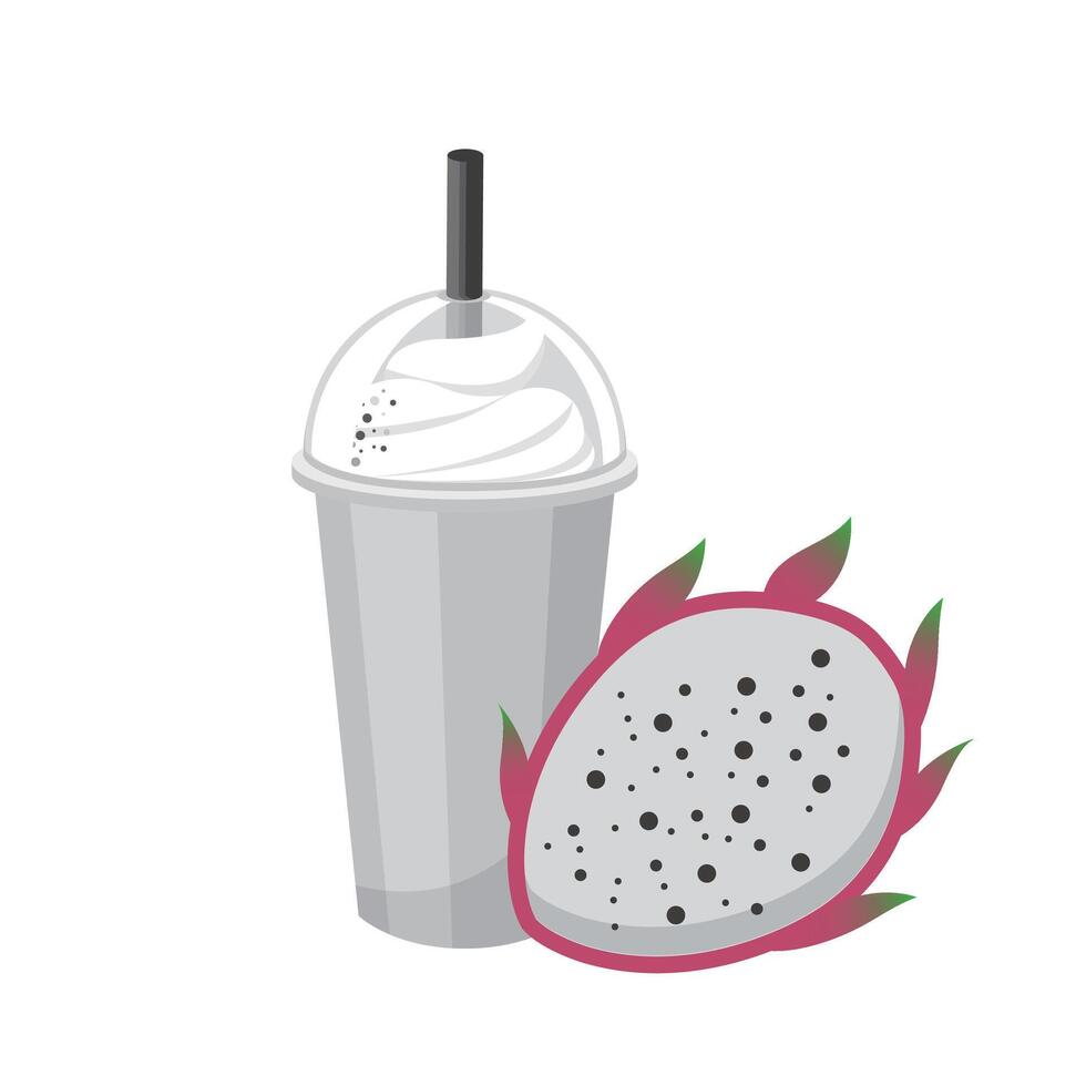 Dragon fruit flavored fruit smoothie with cream isolated on white background vector