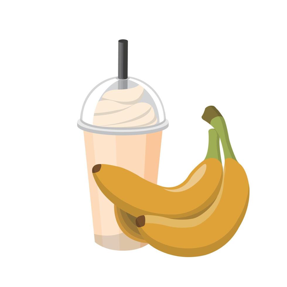 Banana flavored fruit smoothie with cream isolated on white background vector