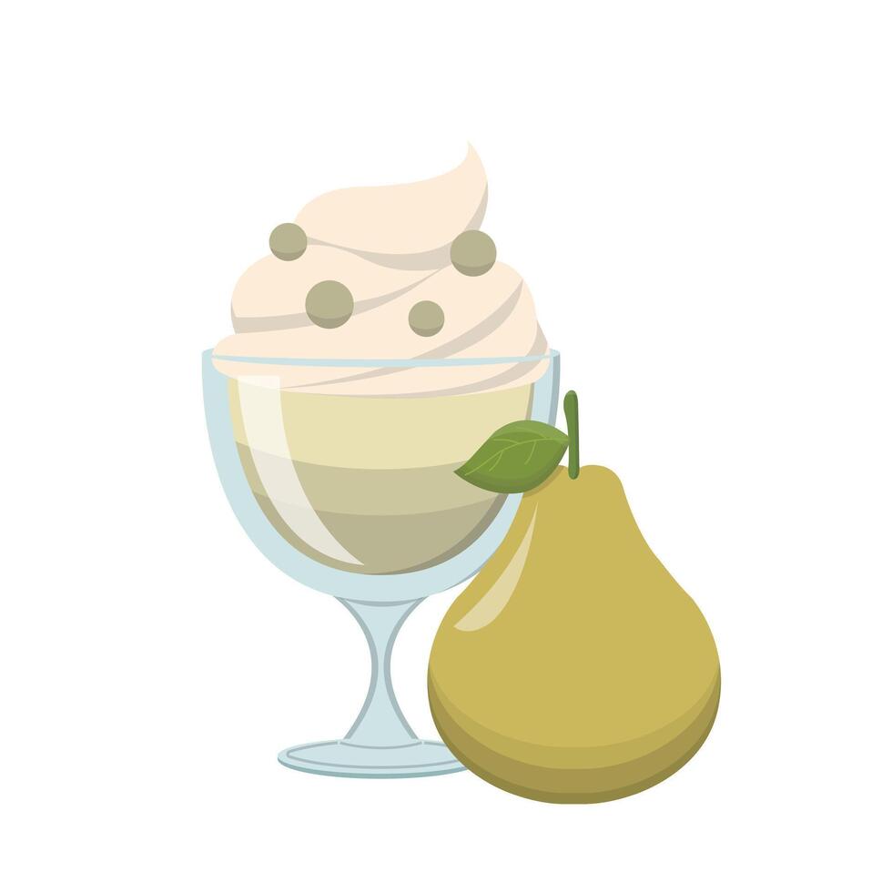 Pear flavored fruit sundae with glass cup isolated on white background vector