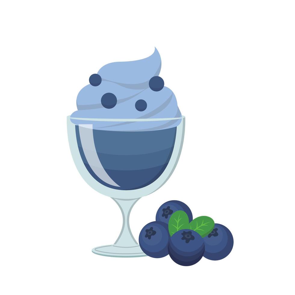 Blueberry flavored fruit sundae with glass cup isolated on white background vector
