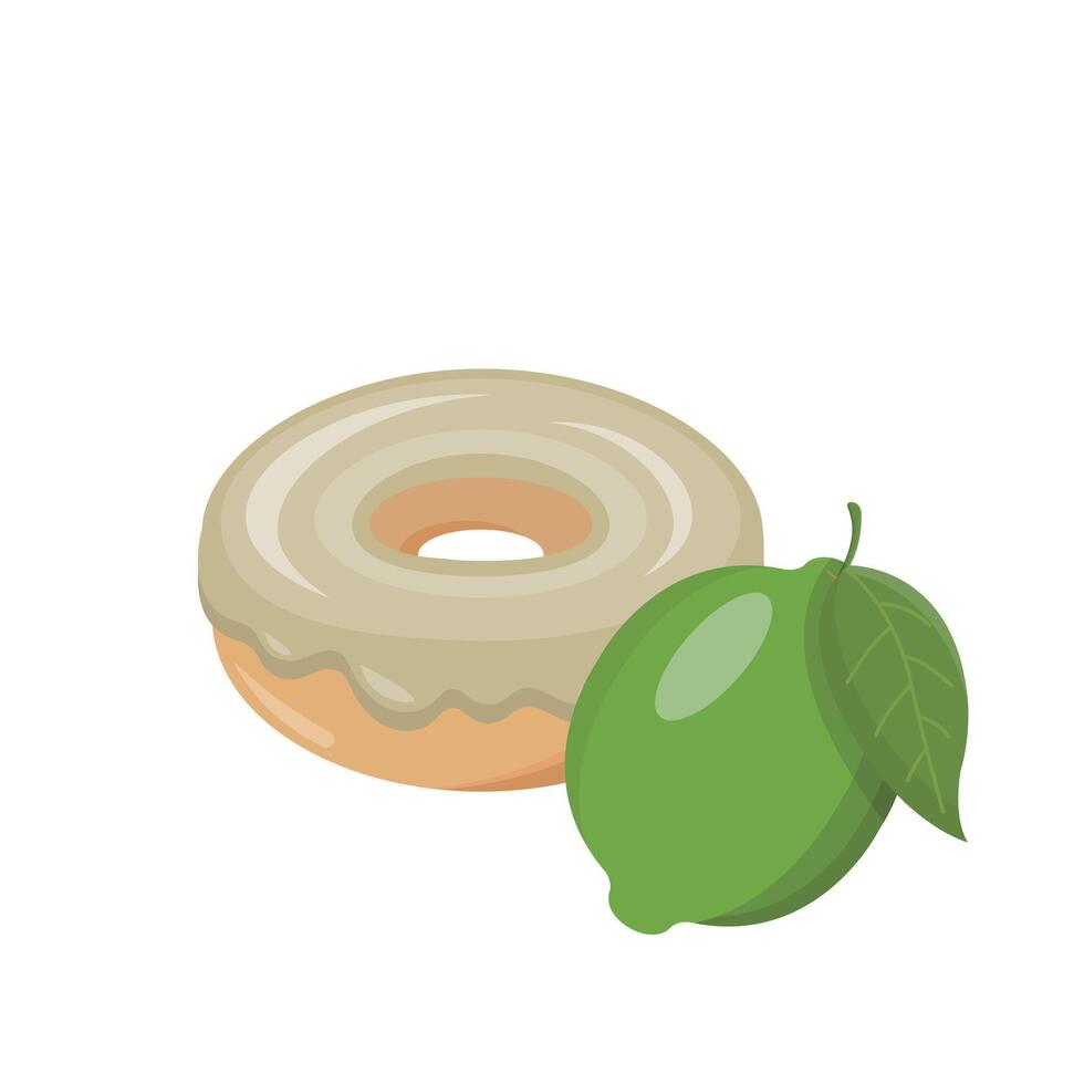 Lemon-flavored donut isolated on white background, delicious dessert, sweet icing vector