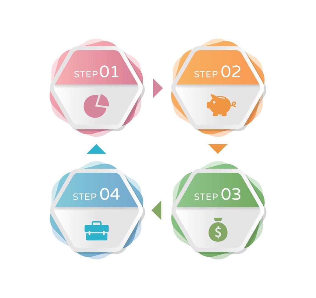 Business infographic, 4 step chart with business icons, template for web design vector