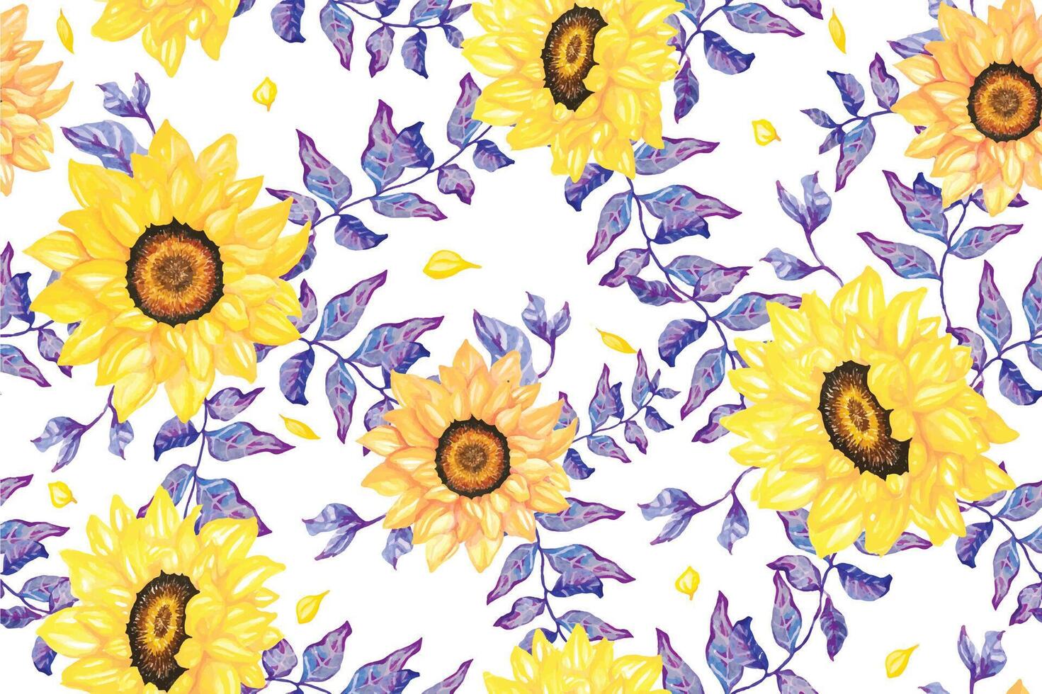 Designed with floral patterns painted with watercolors that are elegant seamless pattern sunflowers and tropical leaves on a white background. vector