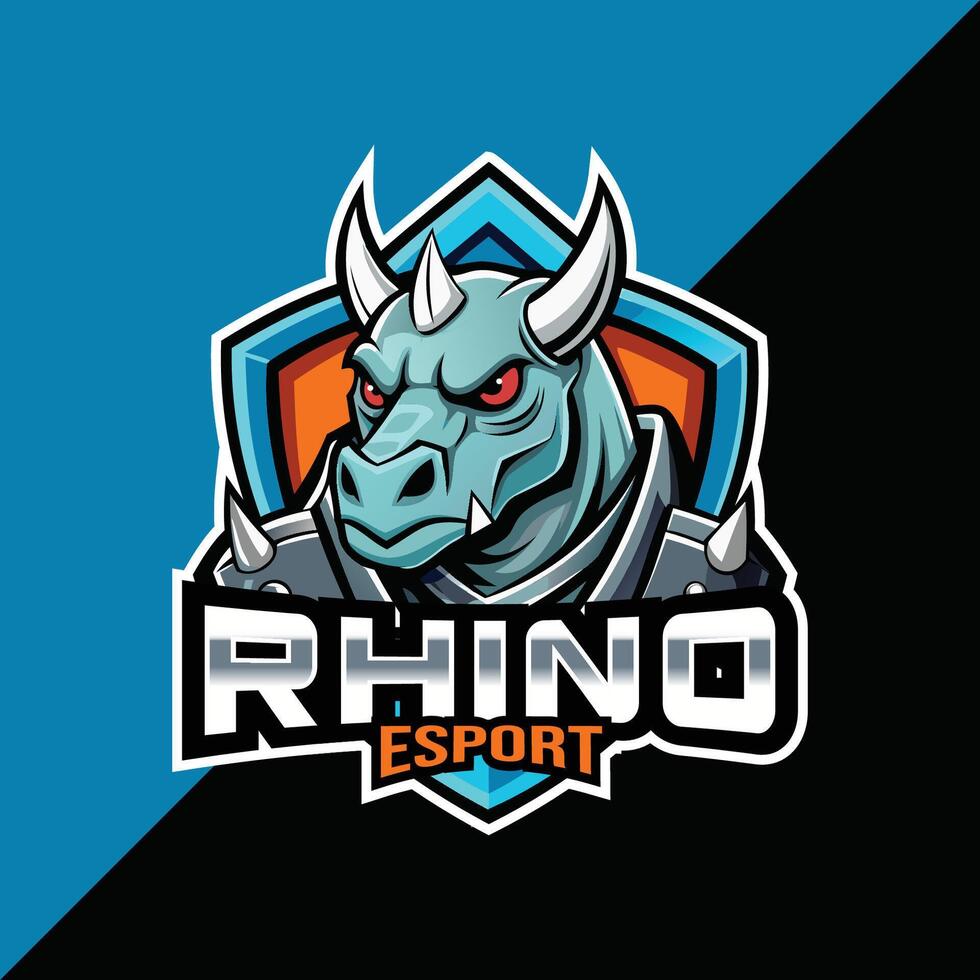 Rhino Esport mascot logo design with shield vector