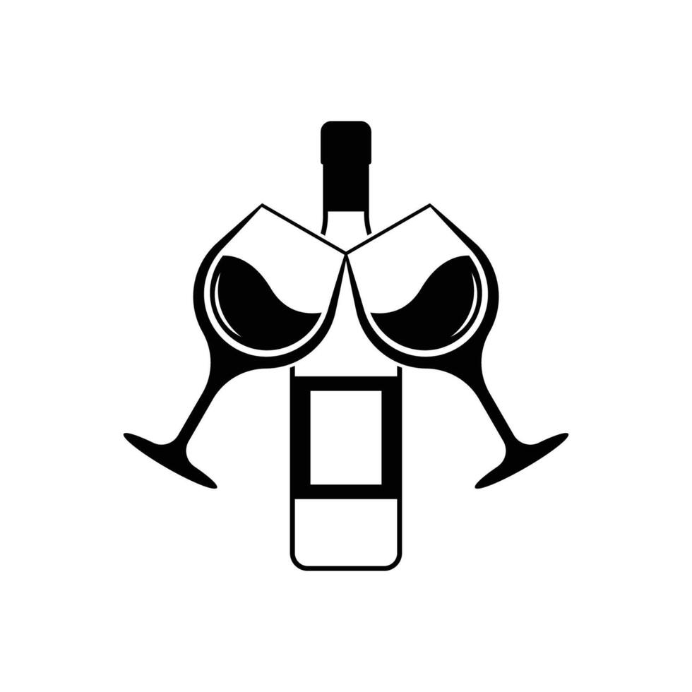 Wine bottle with wine glass icon isolated on white background. illustration. vector