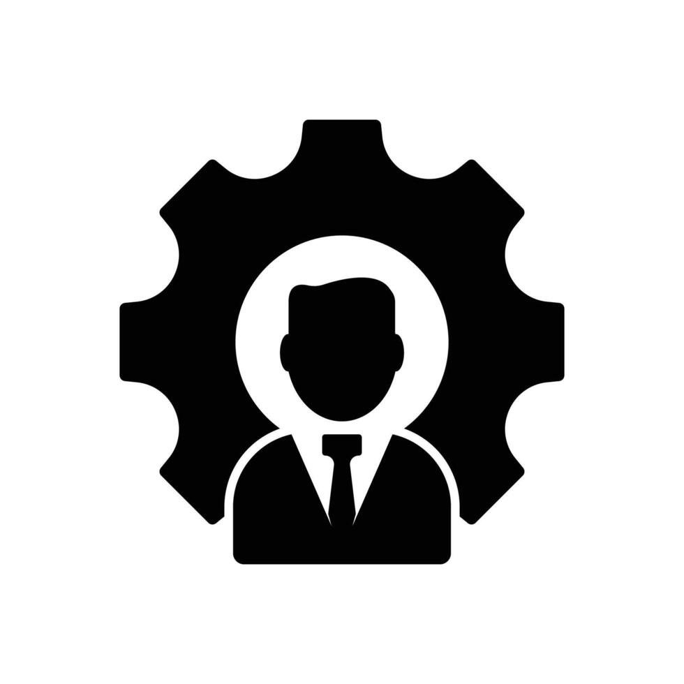 Man in gear icon. Man and cog sign. Flat illustration. vector