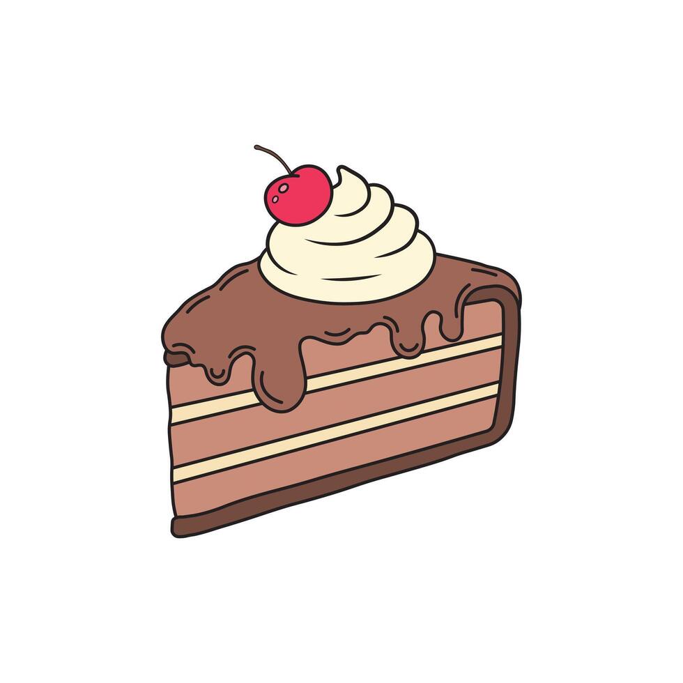 kids drawing cartoon illustration chocolate cake icon Isolated on White vector