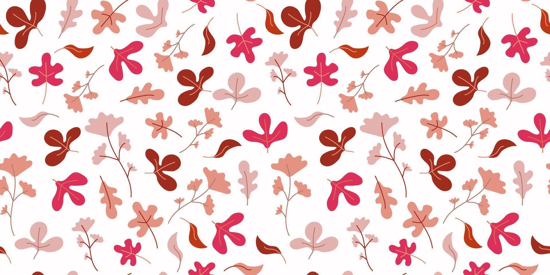 Pattern, autumn leaves, flowers. Seamless background. Nature, autumn season. Drawing autumn leaves illustration, doodle. Flat repeating background, wallpaper, packaging, textile. vector