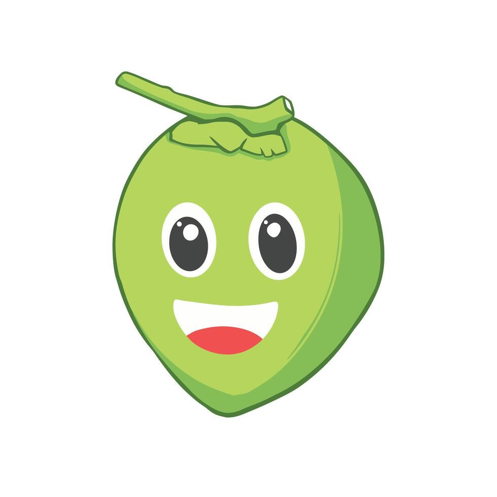 Cartoon illustration of a green coconut with a thumbs up hand, showing a cheerful and funny facial expression. This image is perfect for use in various design projects, such as merchandise, posters, s vector