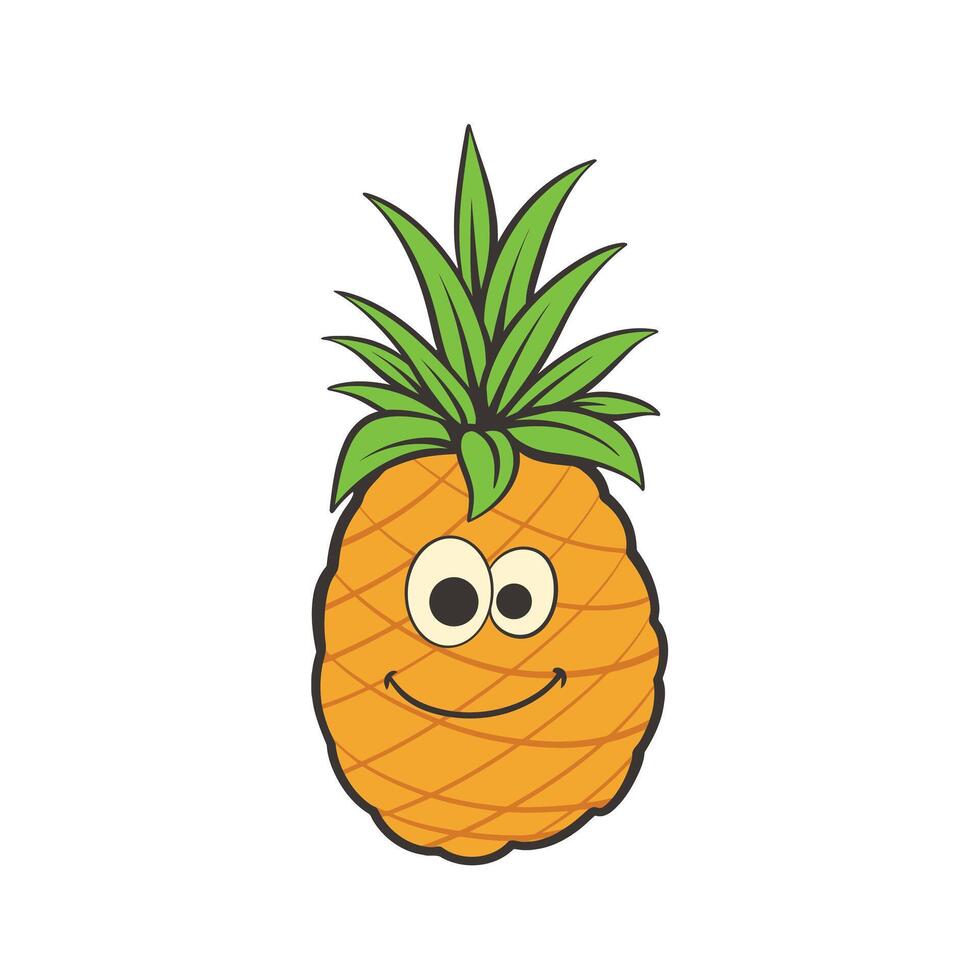 illustration of smiling pineapple in cartoon style.eps vector