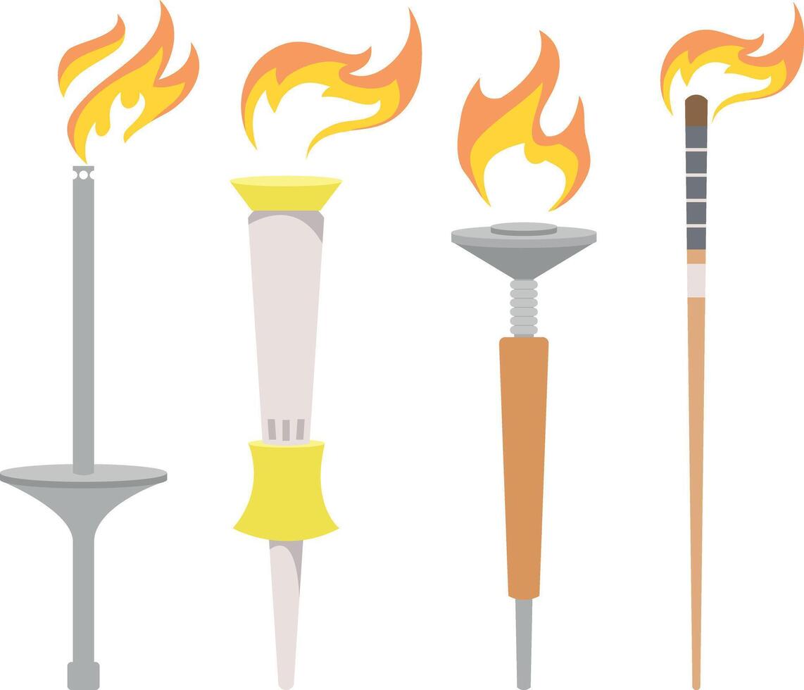 burning flame torches set icons isolated on white background. Sport flat style games victory symbols collections. vector