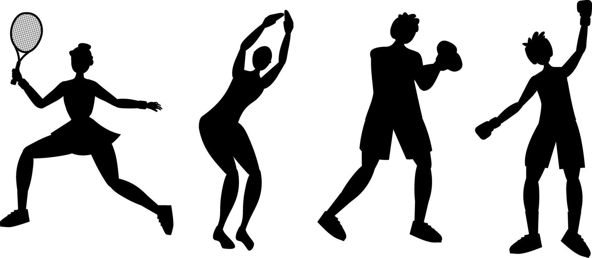 Set athletes Cutout solid icons. sport player silhouettes illustration. vector