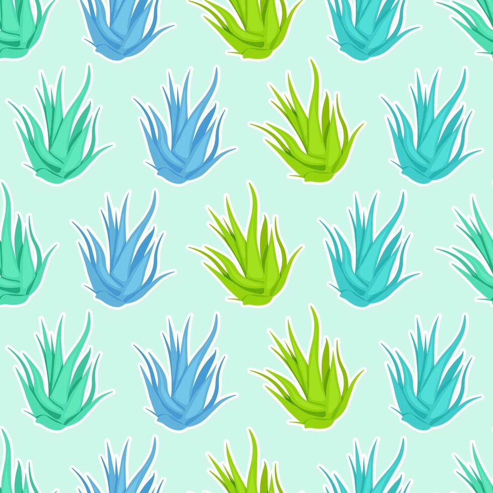 Multicolored Aloe vera plant in seamless pattern vector
