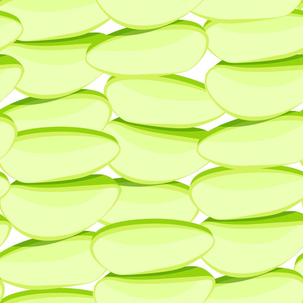 Green seamless pattern of cut Aloe vera pieces vector