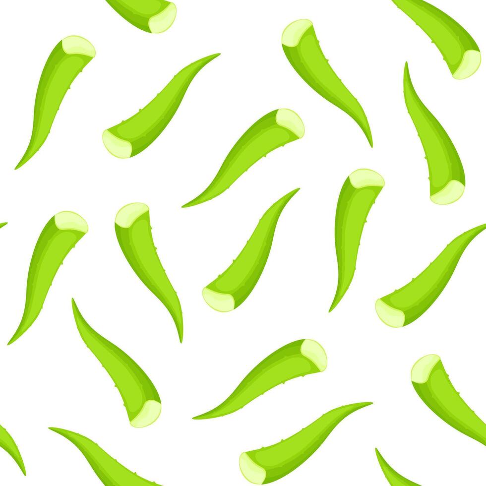 Seamless pattern of green aloe vera leaves on a white background vector