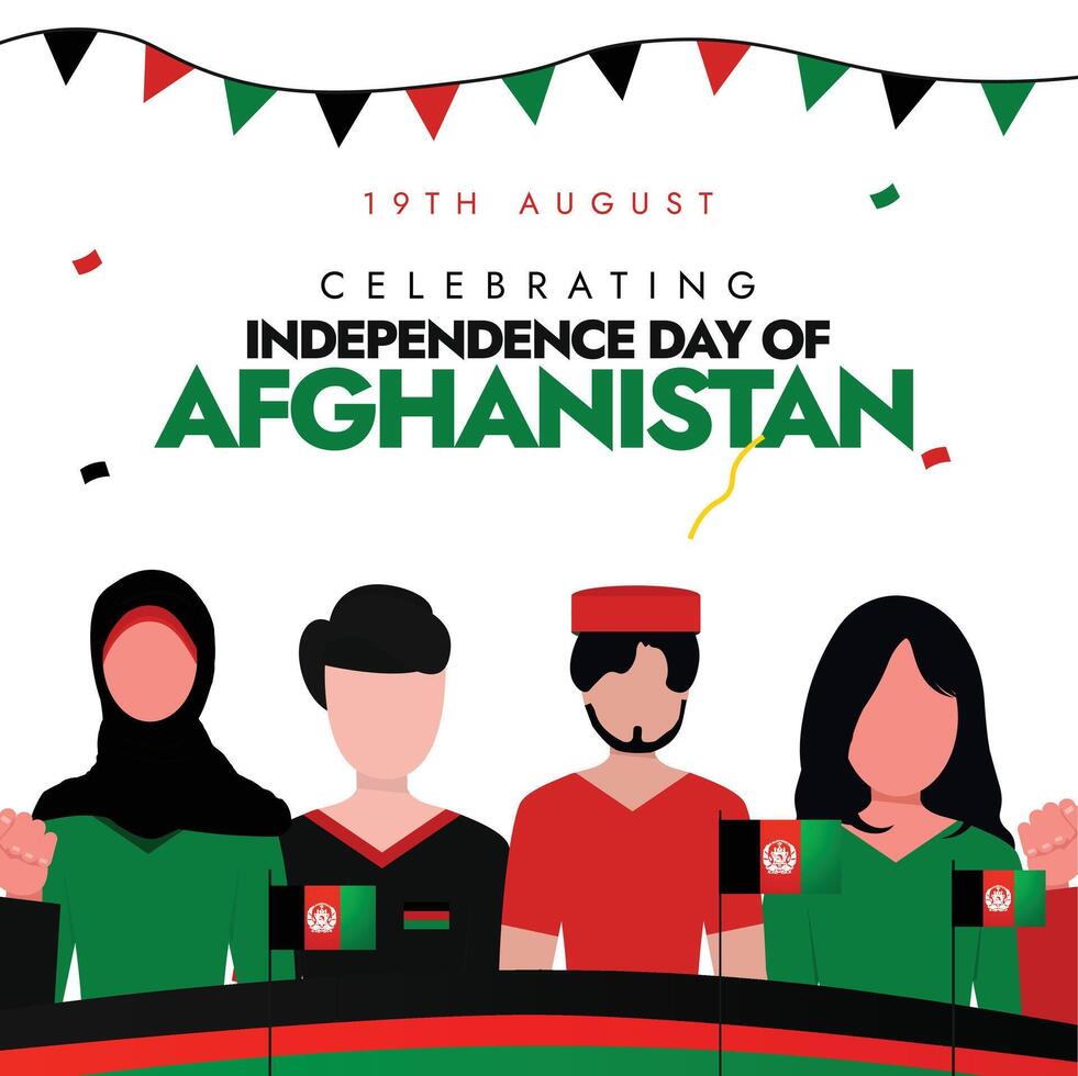 Afghanistan Independence day. 19th August Afghan independence day celebration cover banner with it flags, abstract art decor, in its flag colours. The country gained freedom on 1919 from Great Britain vector