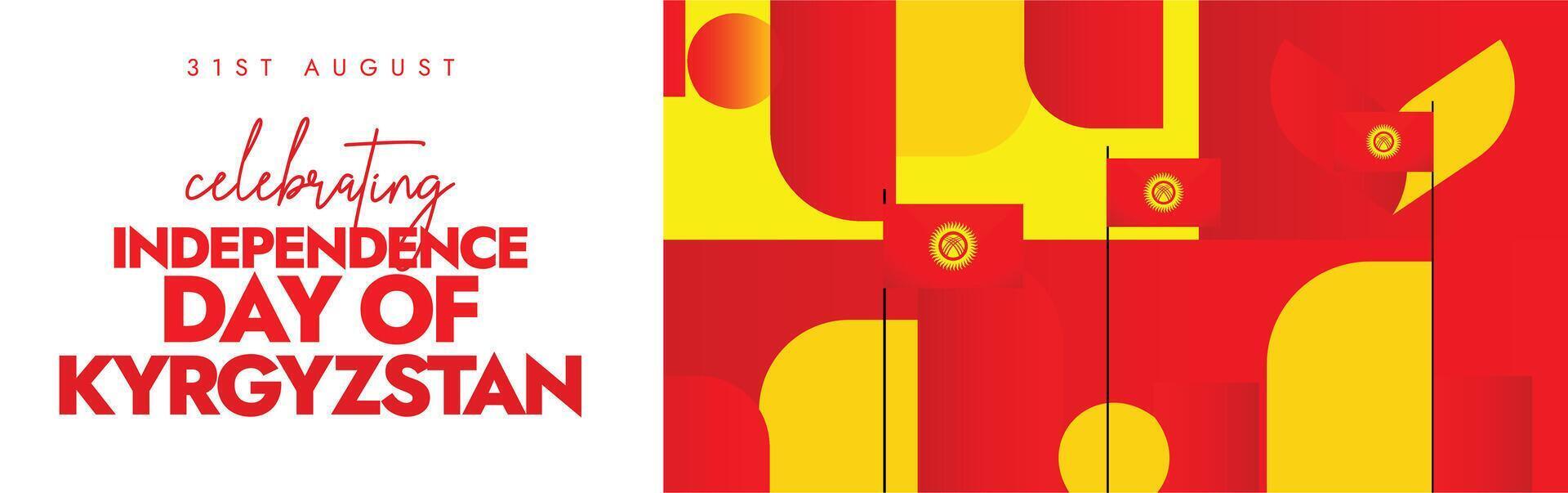Kyrgyzstan Independence Day. 31st August celebrating Kyrgyzstan Independence Day cover banner with its flag and modern abstract art elements vector