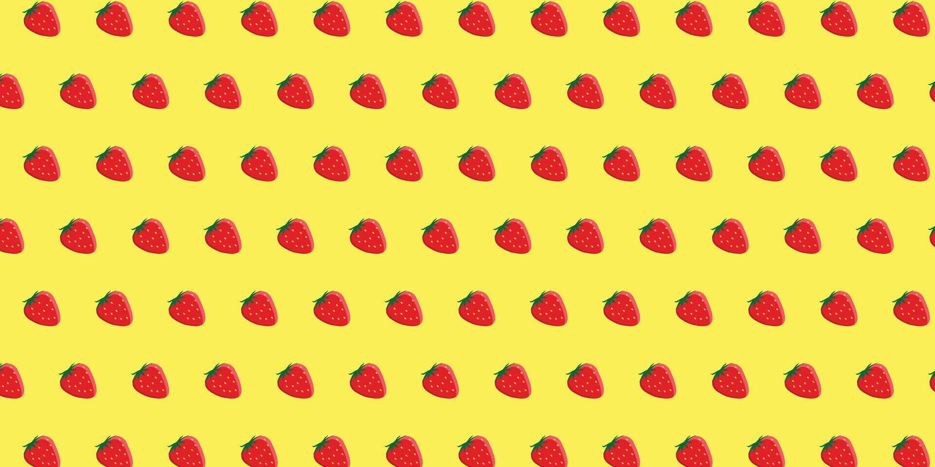 Fresh strawberry fruit pattern isolated on yellow background . vector
