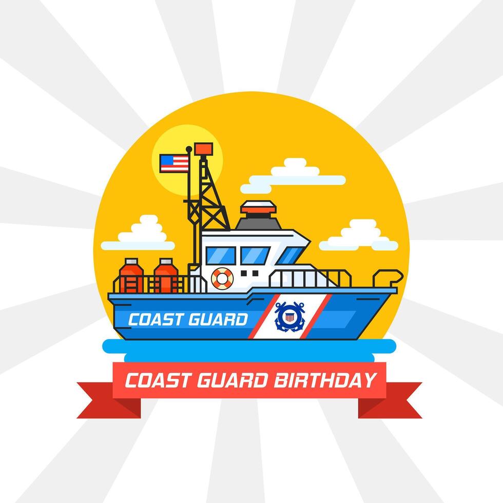 Happy birthday United States Coast Guard theme flat design style, illustration. Suitable for Poster, Banners, background and greeting card. vector