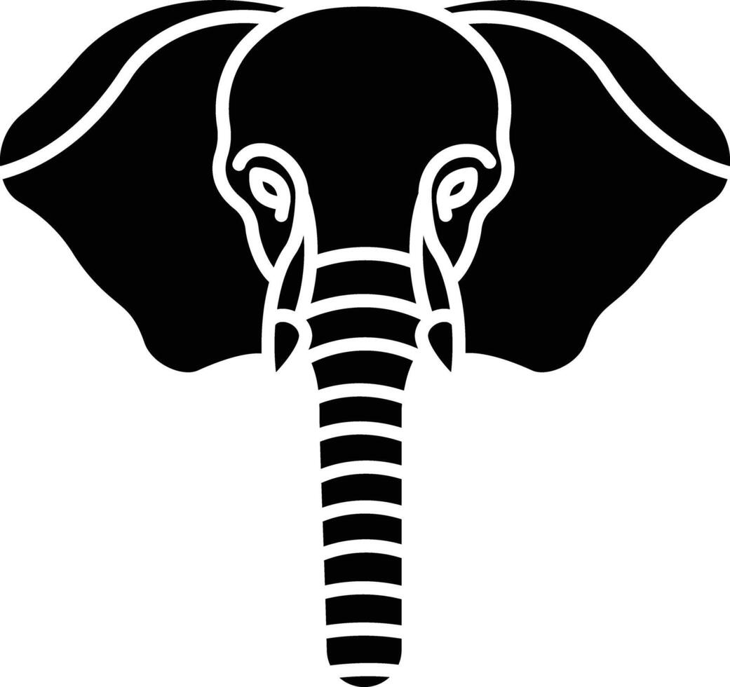 Elephant face solid glyph illustration vector