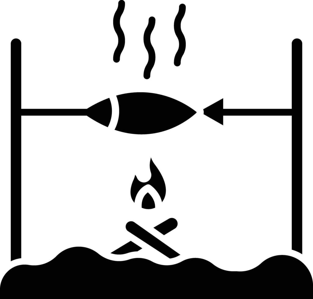 Grilled fish solid glyph illustration vector