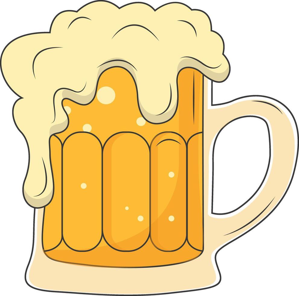 Beer Mug Illustration in Trendy Cartoon Style. Isolated on White Background. vector