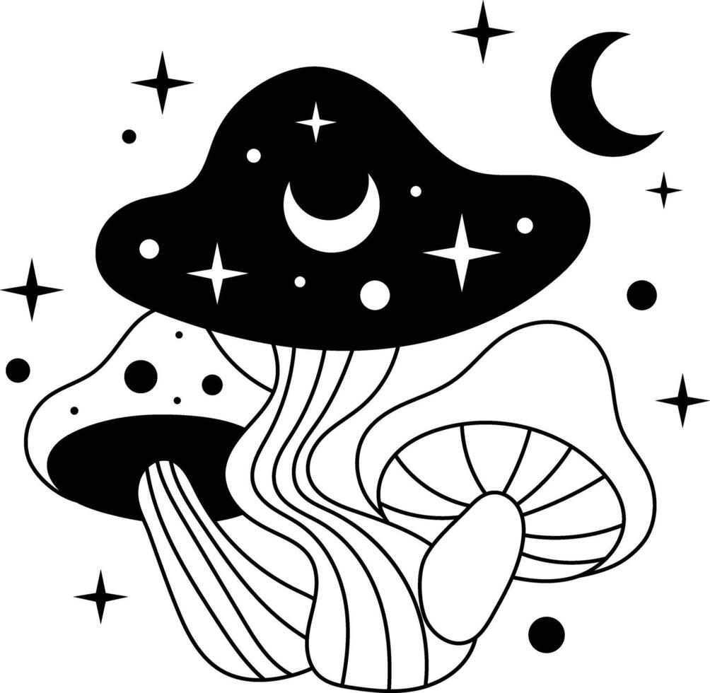 Hand Drawn Celestial Magic Mushroom on White Background. Isolated Illustration. vector