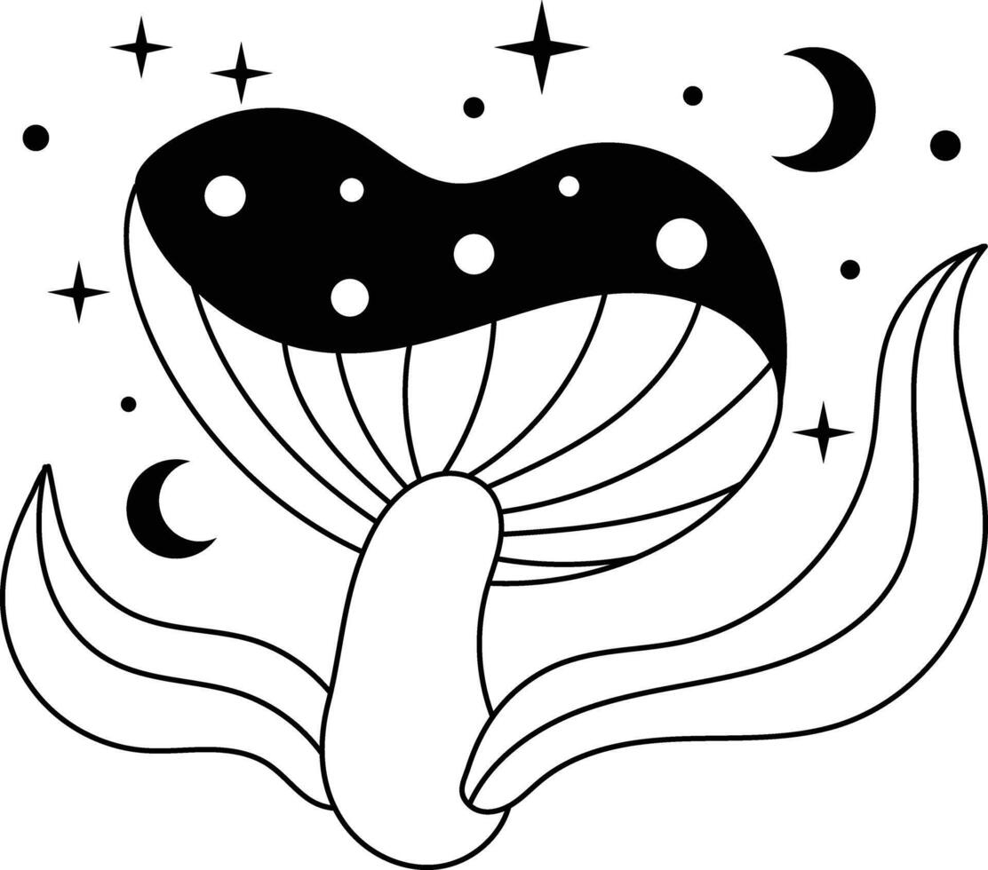 Hand Drawn Celestial Magic Mushroom on White Background. Isolated Illustration. vector