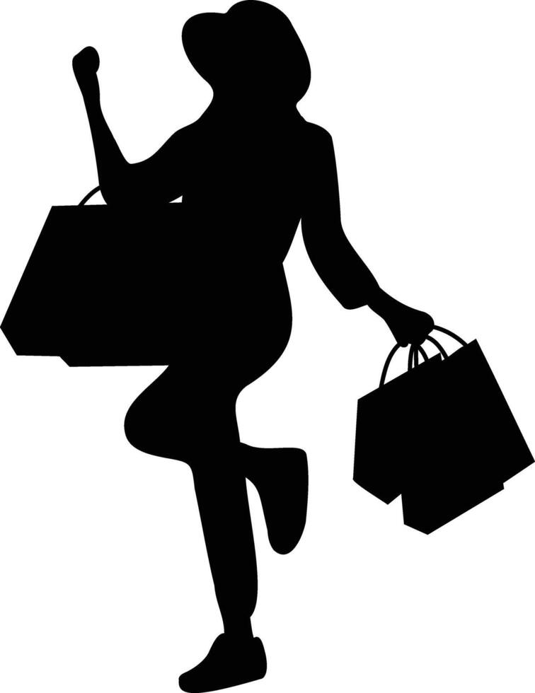Women Shopping Silhouette. Isolated Illustration in Flat Design. vector