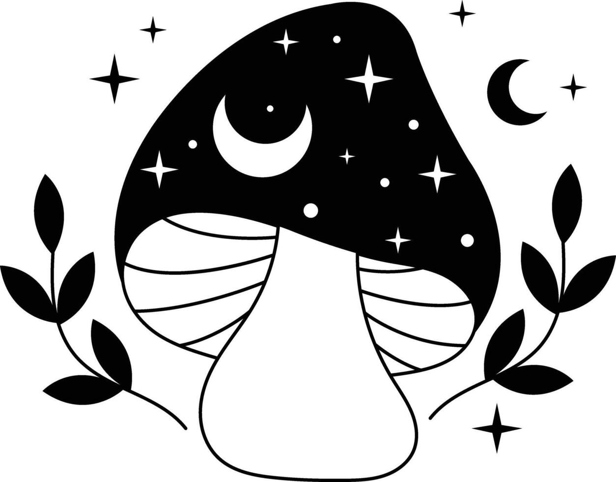 Hand Drawn Celestial Magic Mushroom on White Background. Isolated Illustration. vector