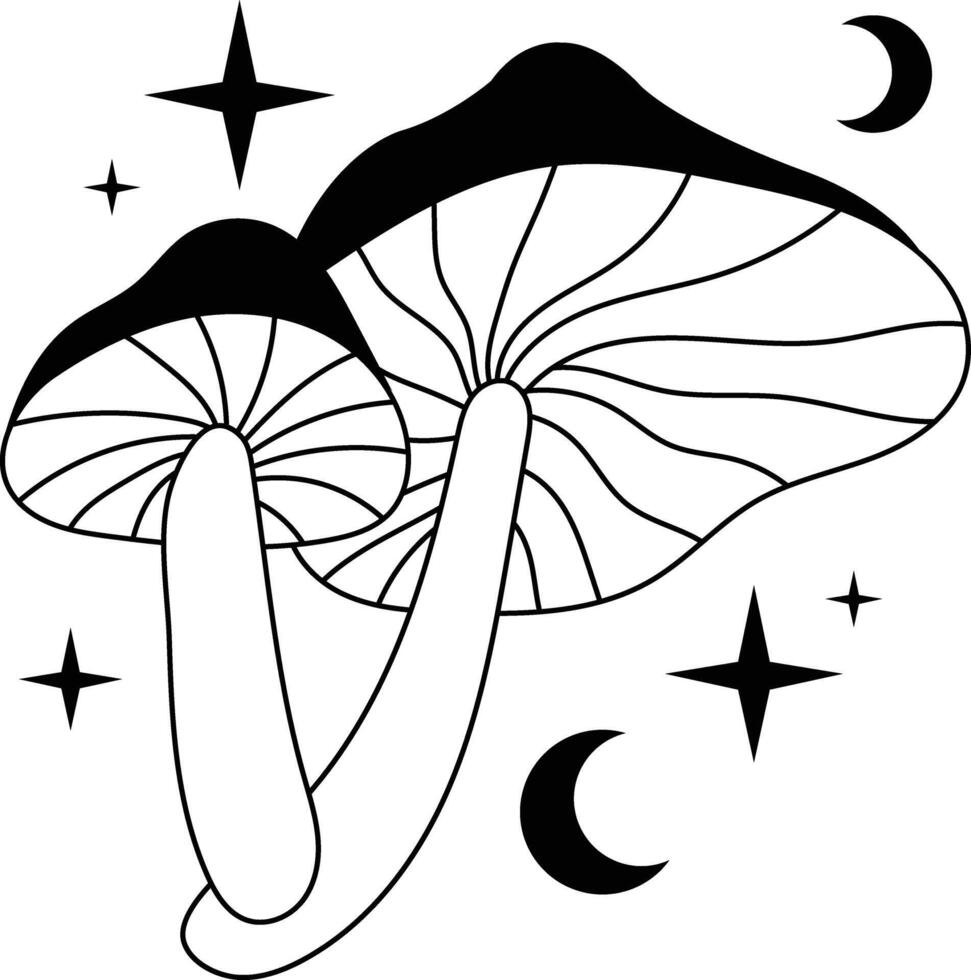 Hand Drawn Celestial Magic Mushroom on White Background. Isolated Illustration. vector