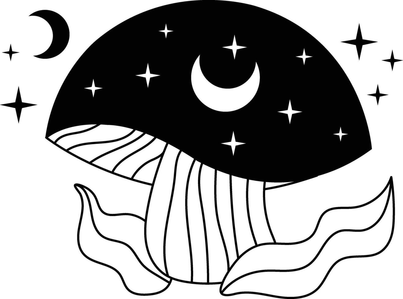 Hand Drawn Celestial Magic Mushroom on White Background. Isolated Illustration. vector