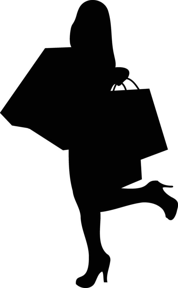 Women Shopping Silhouette. Isolated Illustration in Flat Design. vector