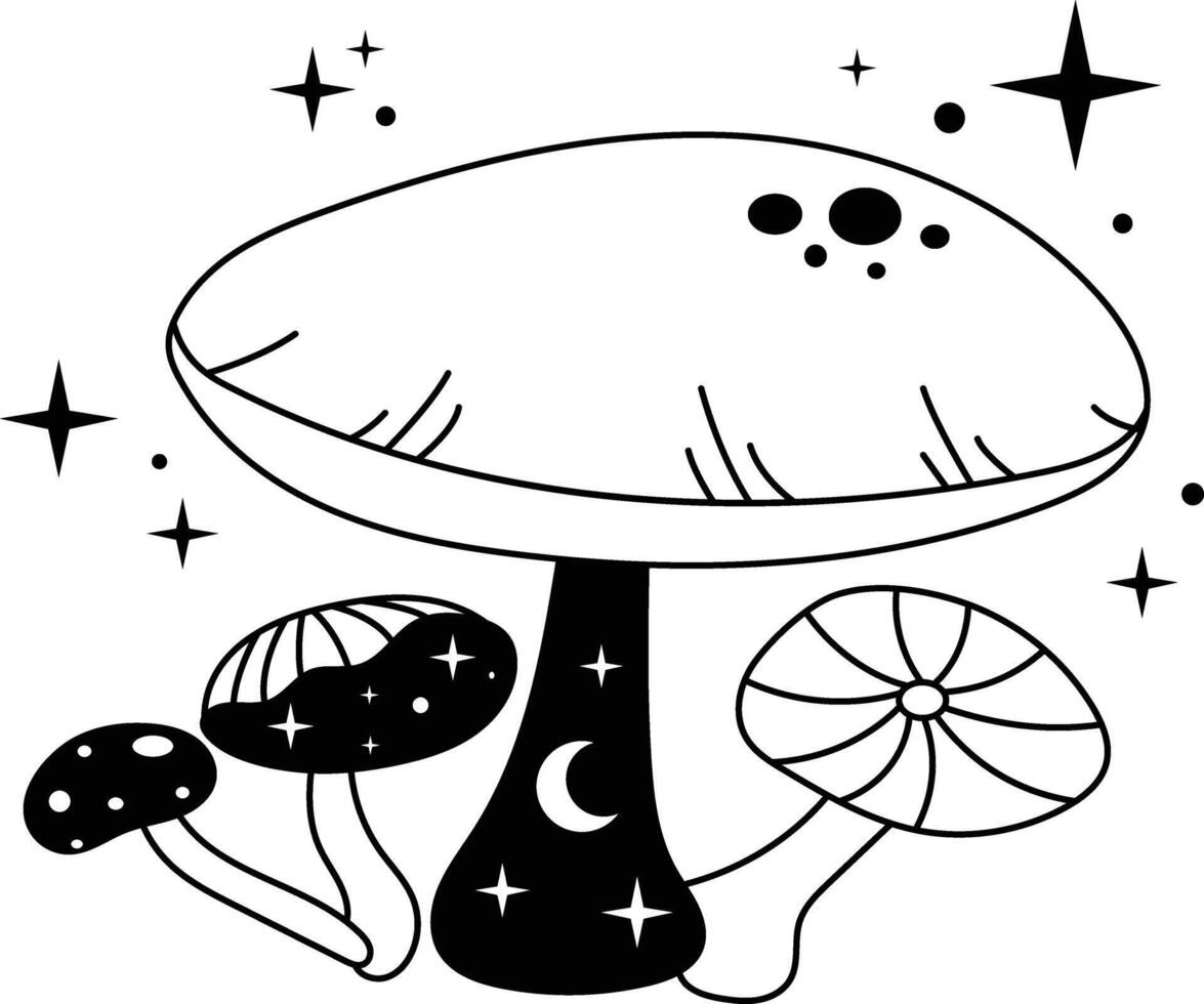 Hand Drawn Celestial Magic Mushroom on White Background. Isolated Illustration. vector