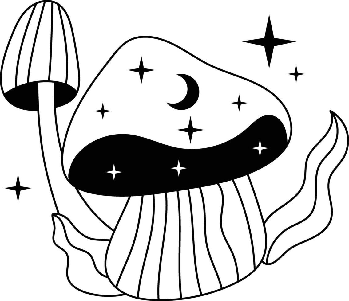 Hand Drawn Celestial Magic Mushroom on White Background. Isolated Illustration. vector