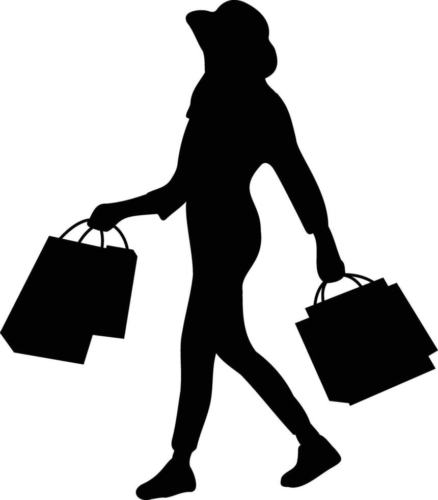 Women Shopping Silhouette. Isolated Illustration in Flat Design. vector
