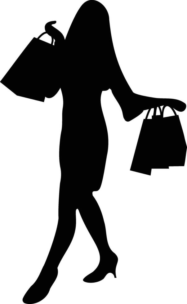 Women Shopping Silhouette. Isolated Illustration in Flat Design. vector