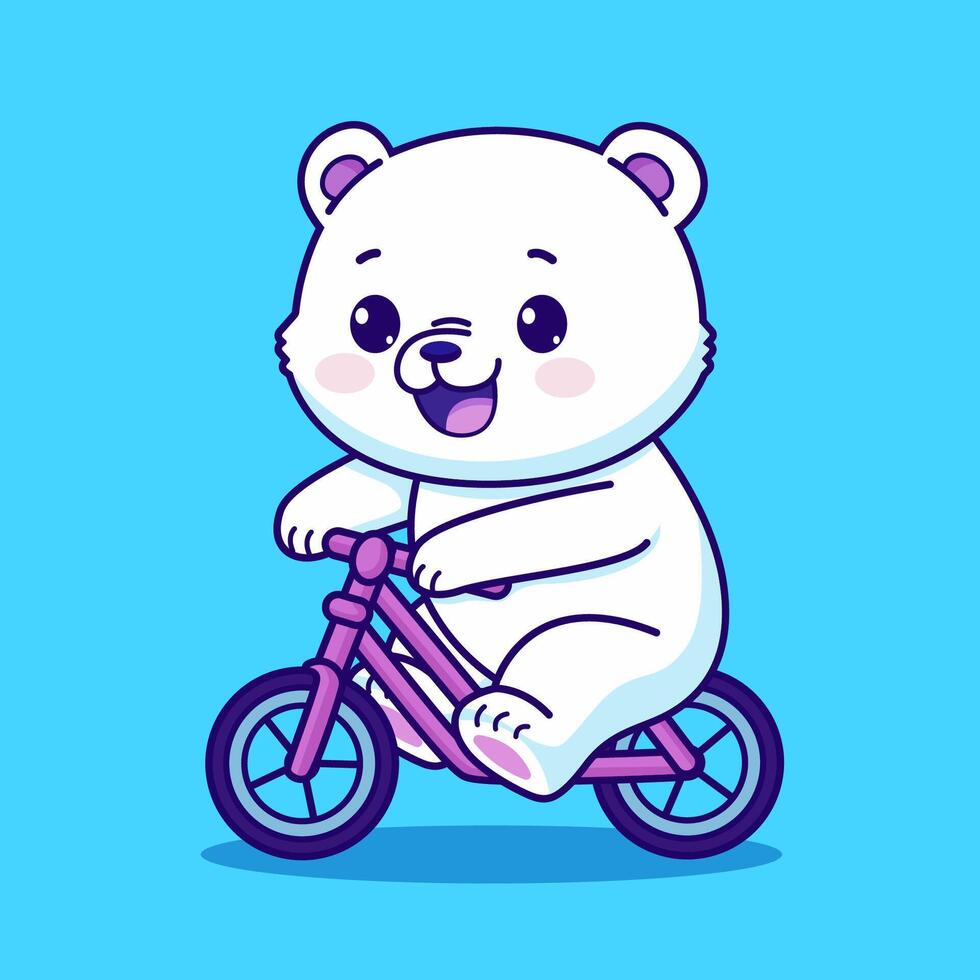 Cute polar bear riding bicycle cartoon illustration vector