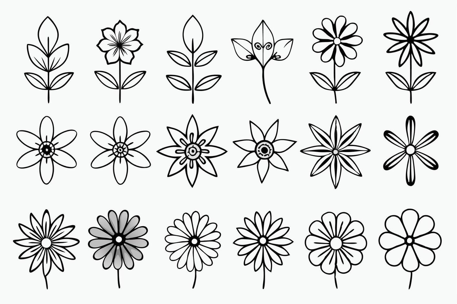 Elegant Set of hand draw silhouette flower Line Art . vector