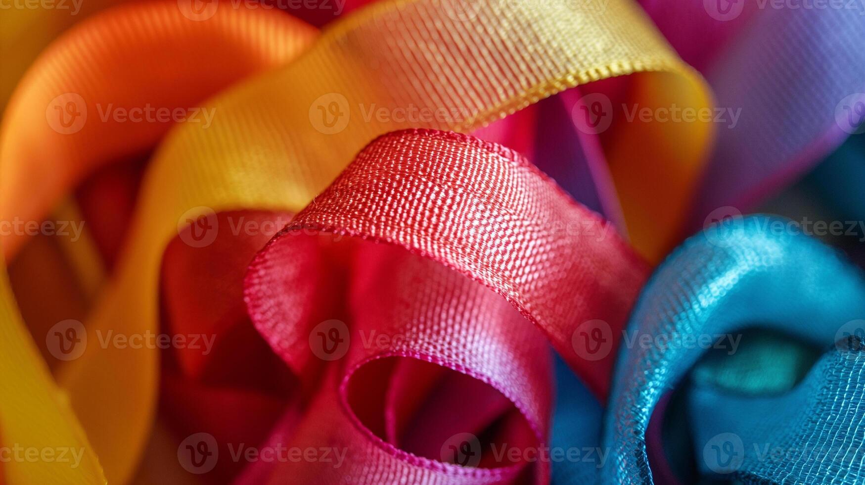 Bright gift wrapping ribbon for celebrating closeup background texture photo