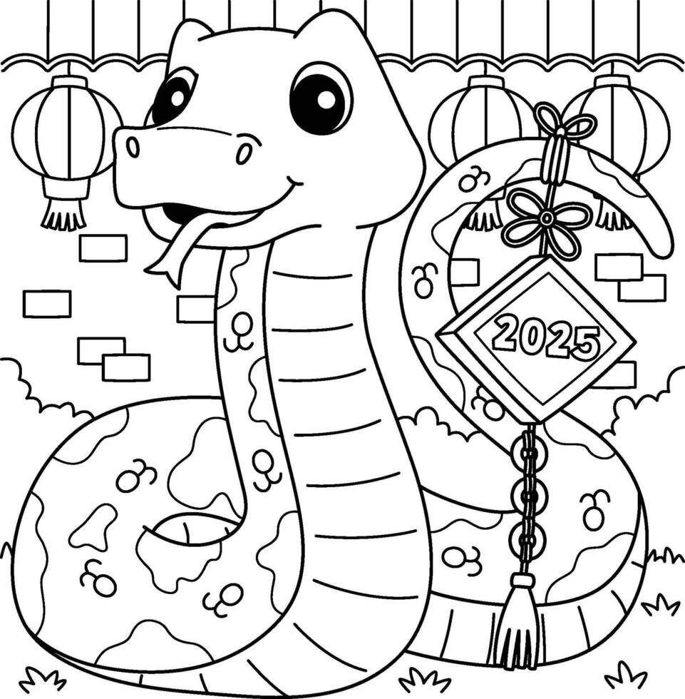 Year of the Snake with Chinese Decoration Coloring vector