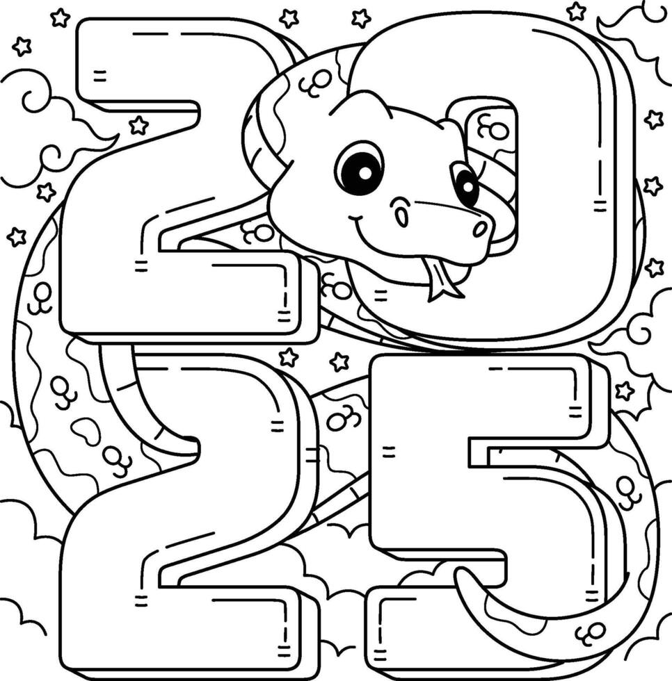 2025 Year of the Snake Coloring Page for Kids vector