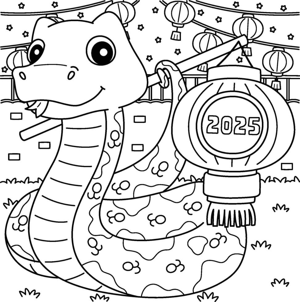 Year of the Snake Holding a Lantern 2025 Coloring vector