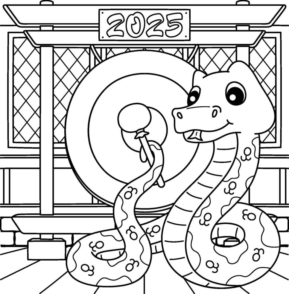 Year of the Snake with a Gong Coloring Page vector