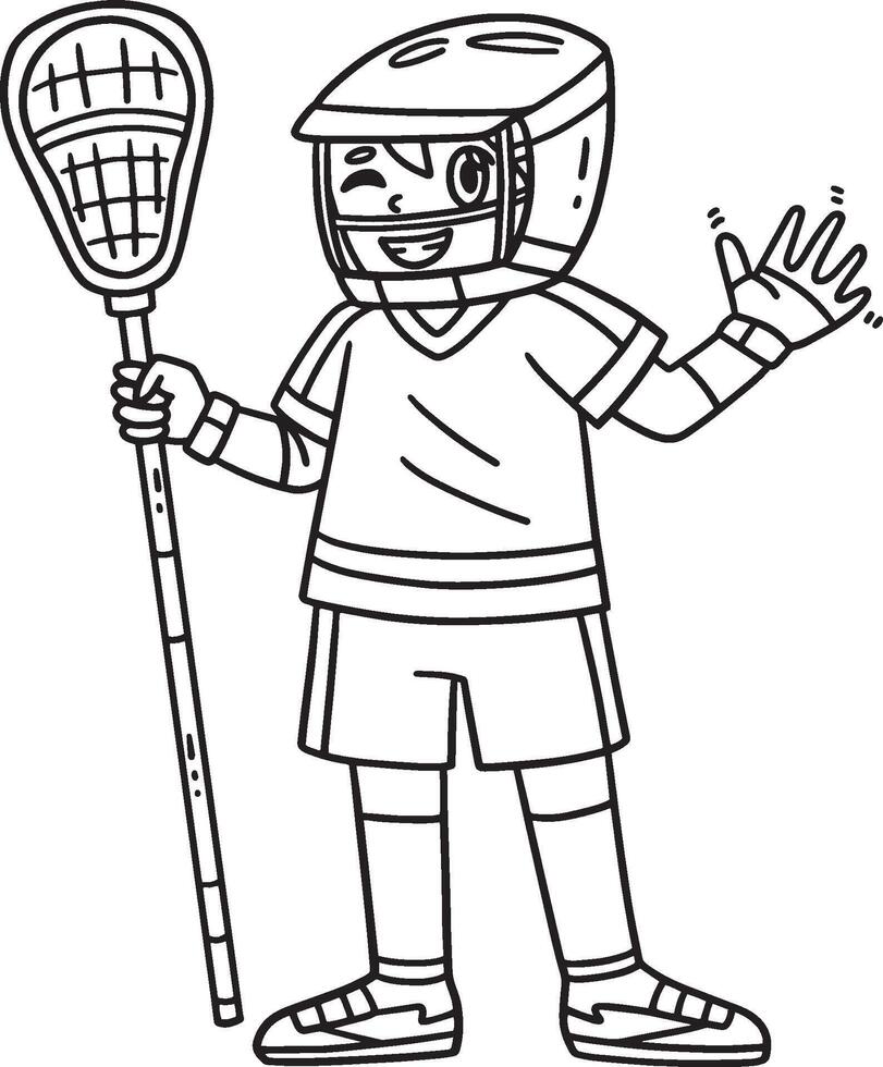 Lacrosse Player Waving Isolated Coloring Page vector