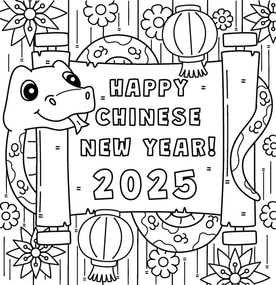 Year of the Snake Holding a Scroll Coloring Page vector